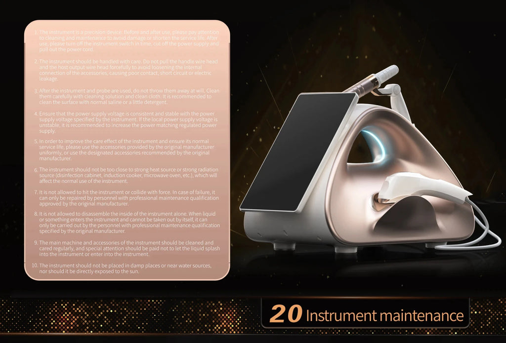Rose gold 12D facial and body skin firming machine with handheld probe and digital display for anti-aging rejuvenation.