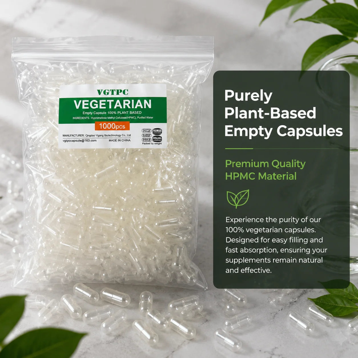 1000PCS Vegetarian Empty Pill Capsule Size 00 0 Hollow Separated Joined Vegetal Vegan Kosher Halal Certified HPMC Capsules