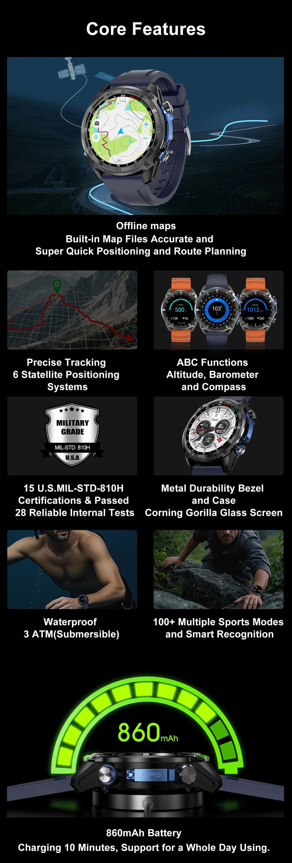 2026 New Outdoor Adventure DT G1 Smart Watch GPS Offline Map 100+Sports Mode Fitness 3ATM Waterproof Bluetooth Call Smart Watch