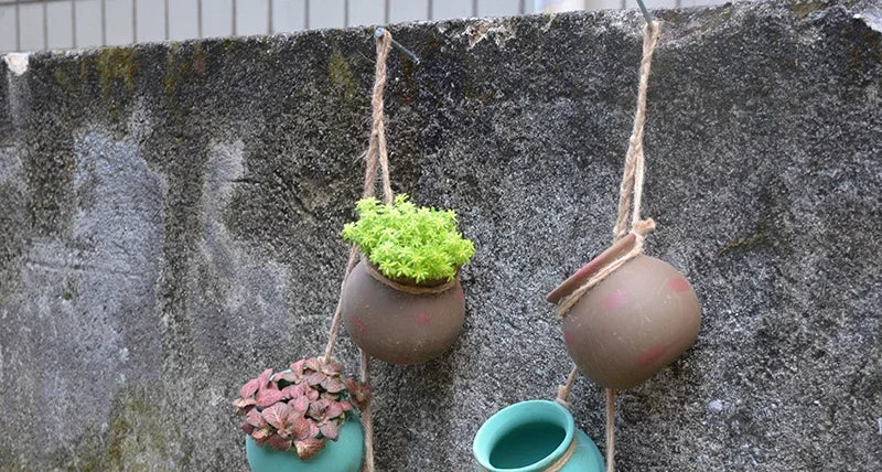 4PCS Outdoor Home Garden Hanging Flowerpot Ceramic Vertical Flowerpot Plant Succulent Flowerpot Vase Wall Railing Decoration