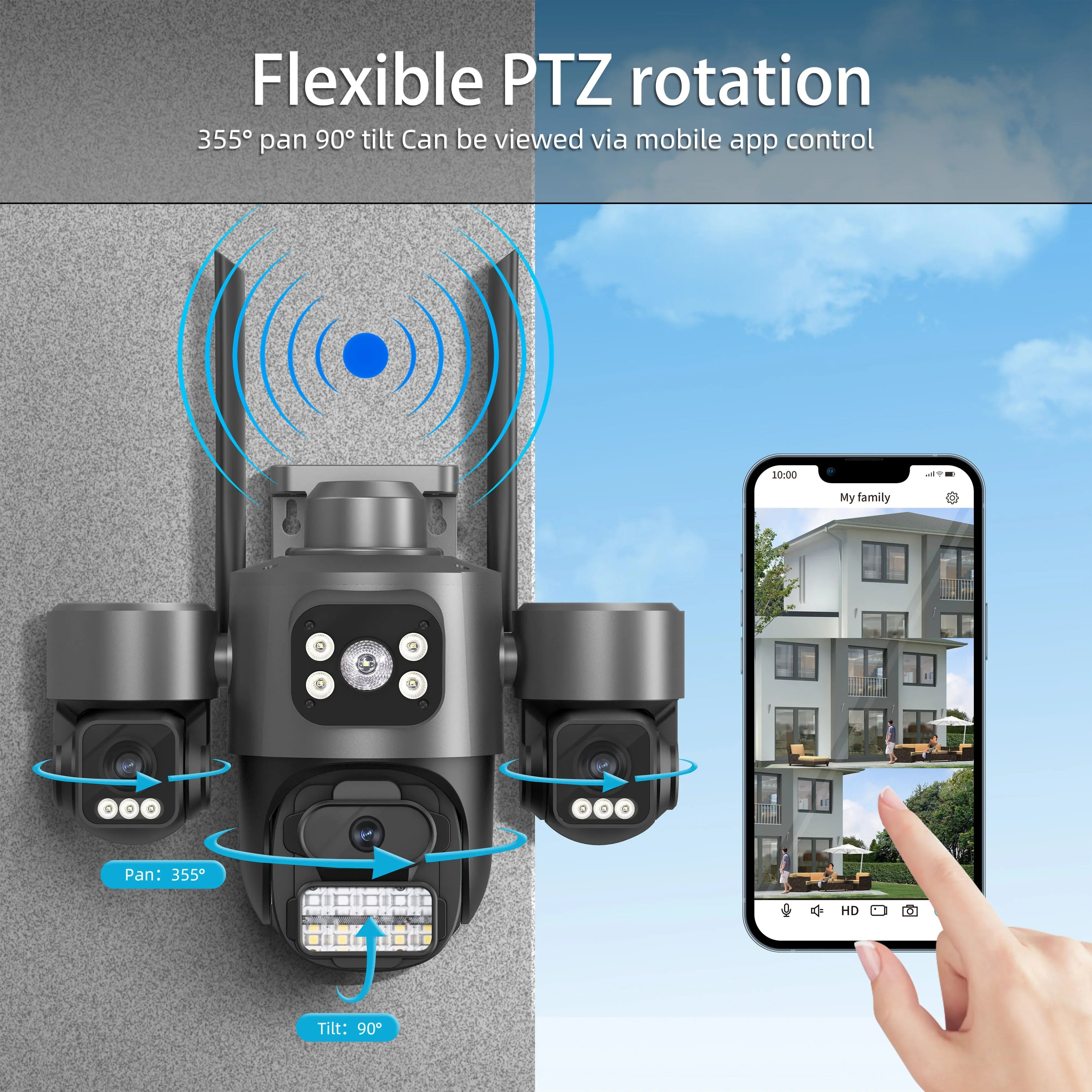 15MP Security Camera iCsee 3-HD Screens Auto Tracking WiFi IP CameraOutdoor CCTV Color Night Vision 2-Way Audio Surveillance Cam