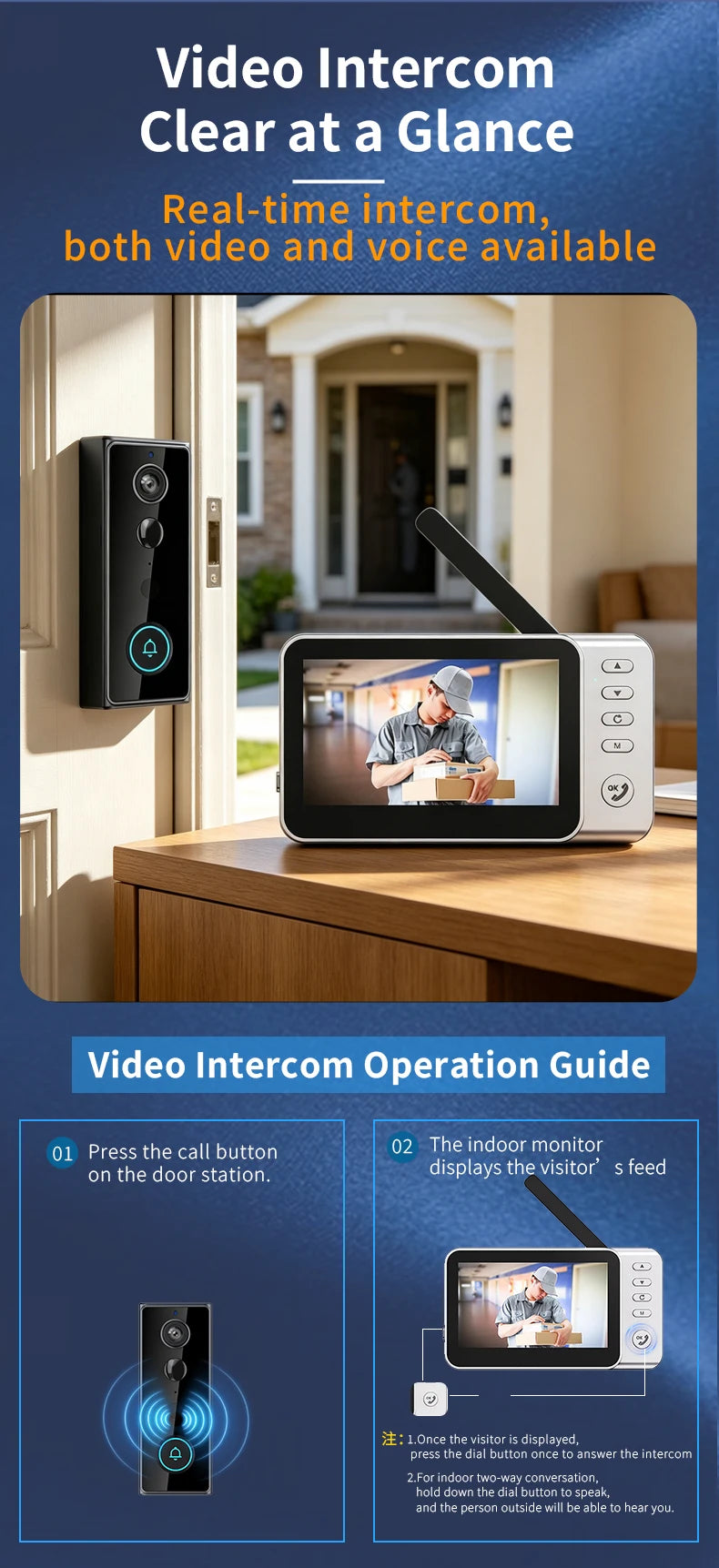 New Waterproof Wireless Doorbell Camera 4.3in IPS Screen Active Wake-Up Video Intercom Doorbell 1080P Home Security Door Bell