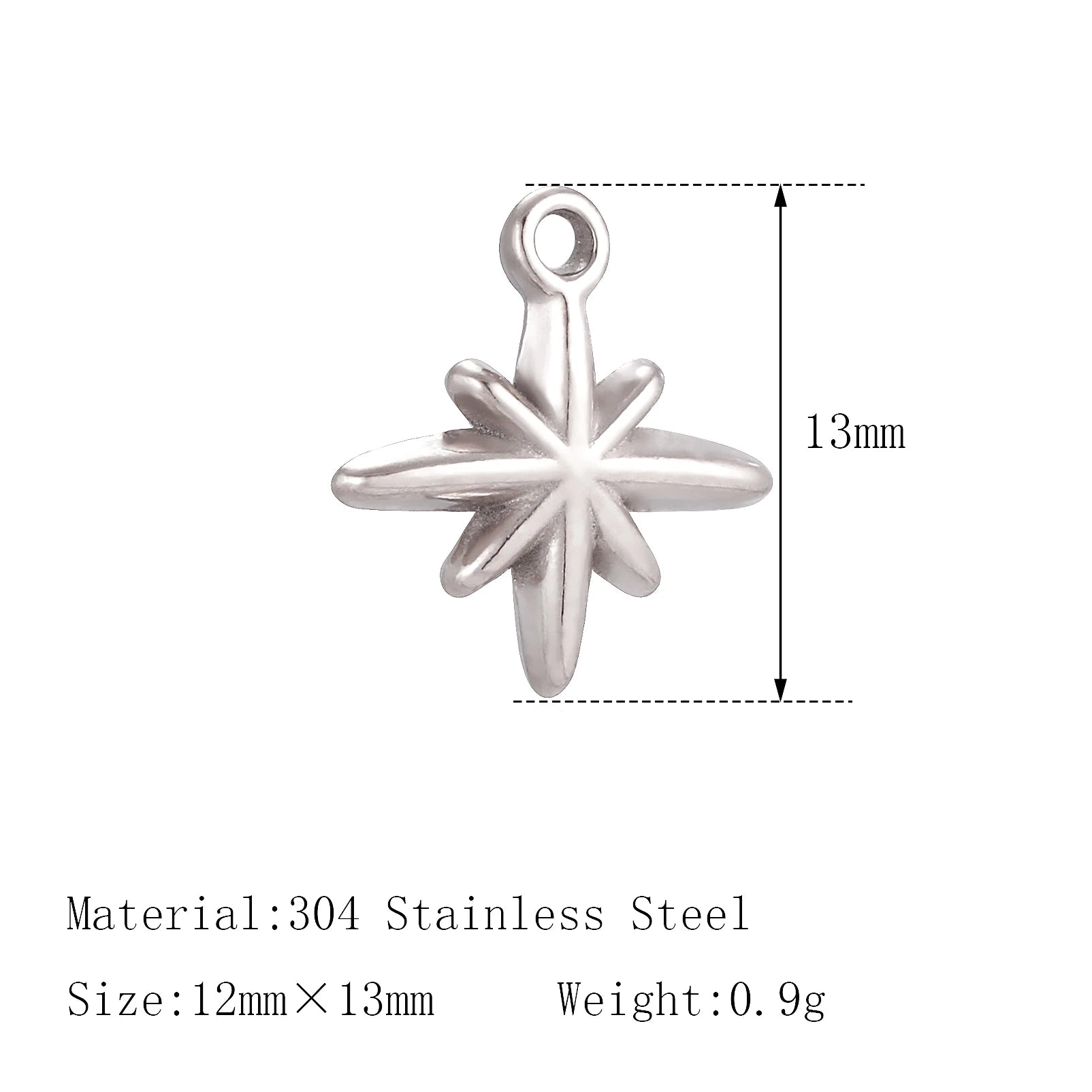 Silver North Star stainless steel pendant charm for DIY pet jewelry making and custom pet collar accessories.