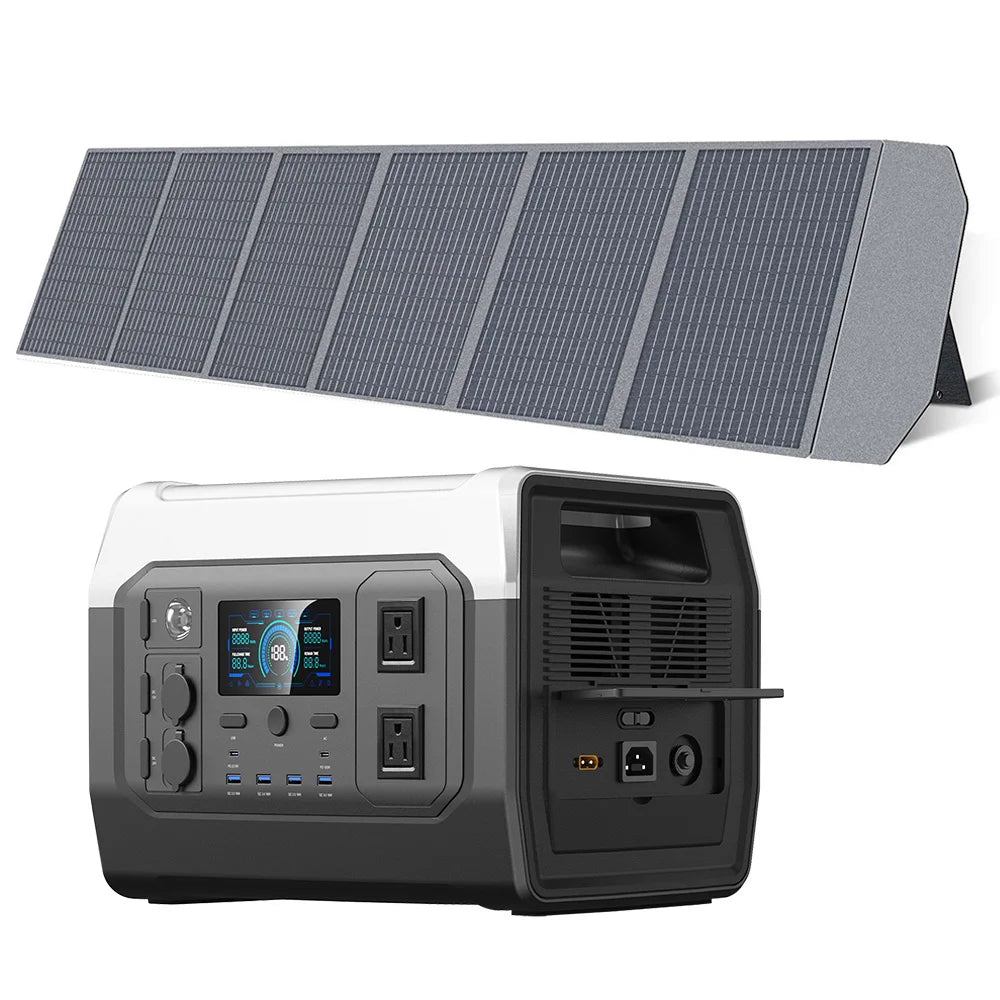 CTOLITY XP1000 1600W Portable Power Station 1024Wh Lifepo4 Battery & 200W Foldable Solar Panel Waterproof US EU Warehouse Shipping