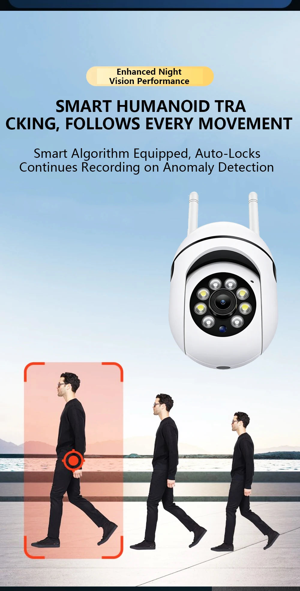 8MP WiFi Camera 2.4G Security Surveillance PTZ IR Night Vision Motion Detection Home Security Camera with 2 Antennas for Child