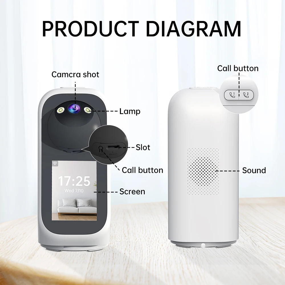 Jooan 3K PTZ IP Camera Video Call with 2.8Inch LED Screen Baby Cry Sound Detection Security Camera AI Tracking Baby Monitor