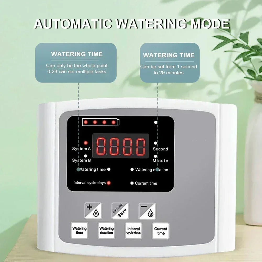 Solar Auto Drip Irrigation Kit Dual Water Pump Smart Watering Controller Outdoor Automatic Irrigation System for Yard Balcony Potted Plants & Home Flower Cultivation
