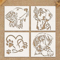 4pcs reusable dog-themed PET plastic stencils for DIY pet crafts, painting, and graffiti art projects.