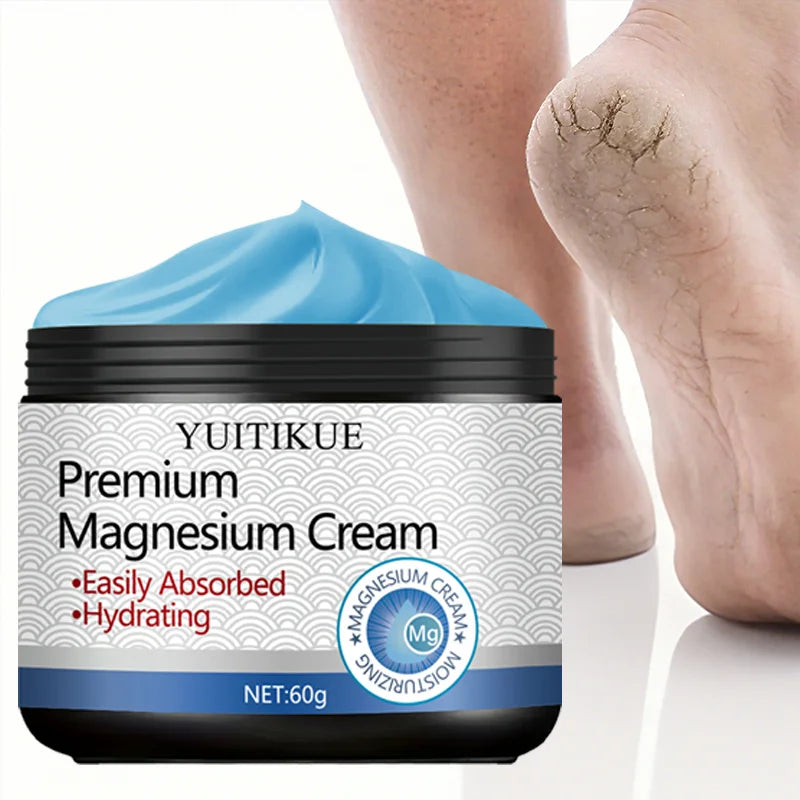 High-quality magnesium cream cares for the skin, absorbs easily, provides deep hydration, and is suitable for all skin types.