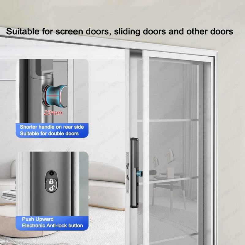 Slim 2.8CM Waterproof Sliding Door Smart Lock Fingerprint Password IC Card Key Compatibility TTlock App & Alexa Biometric Header