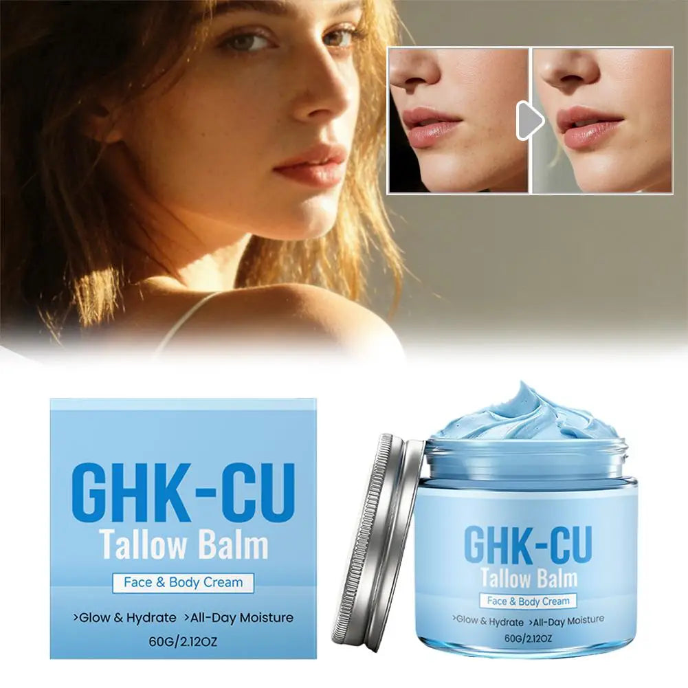 GHK-CU Copper Peptide Tallow Balm Blue Cream for Face & Body Moisturizer  for Mature, Dry & Sensitive Skin Daily Facial Care