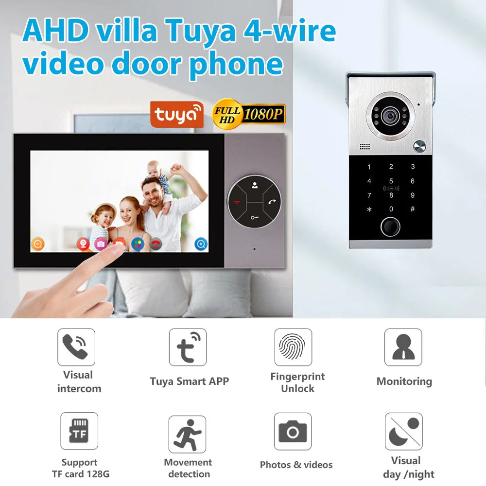 TUYA 1080P 7 Inch Color Touch Screen Wireless Wifi Video Doorbell Smart App Home Intercom Kit for RFID Access Control System