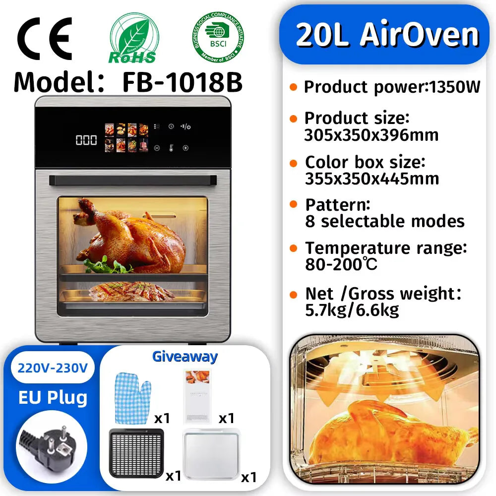 Commercial Digital Large-Capacity Touchscreen Display Stainless Steel Double Basket Smart Electric Square air Fryer Oven Home