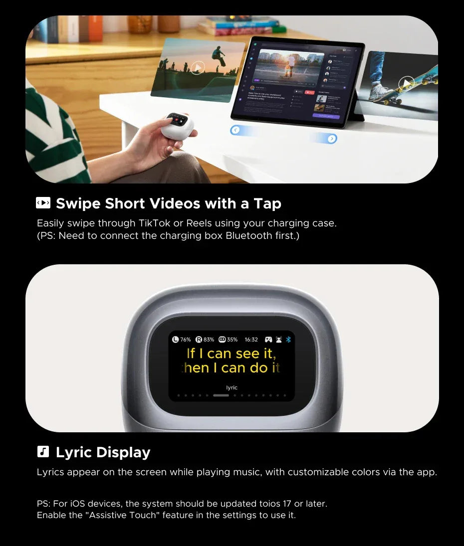 Tidesmit Wireless Earbuds with Smart LCD Screen Case - Black Tidesmit
