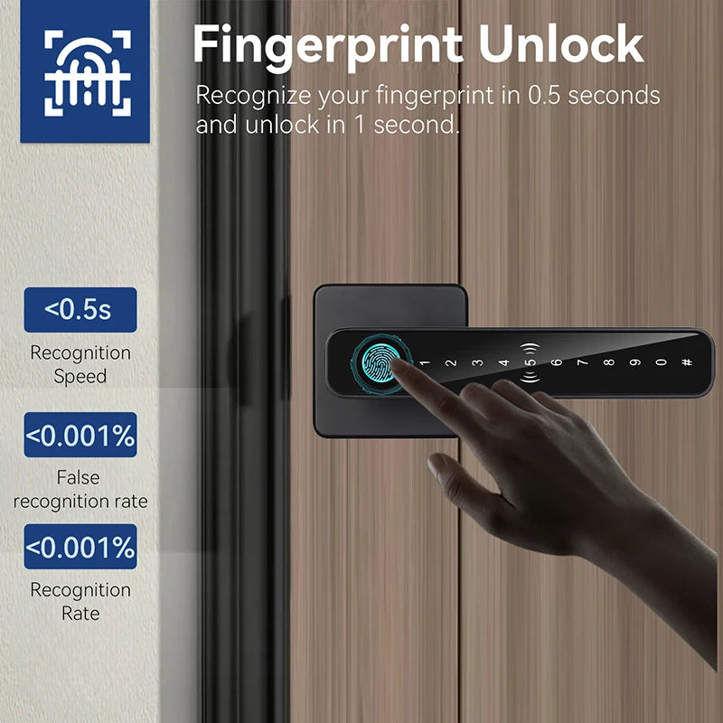 XSDTS Tuya Handle Fingerprint Key Card Digital Smart Door Lock Keypad Key Entry Electronic Lock Home House Apartment