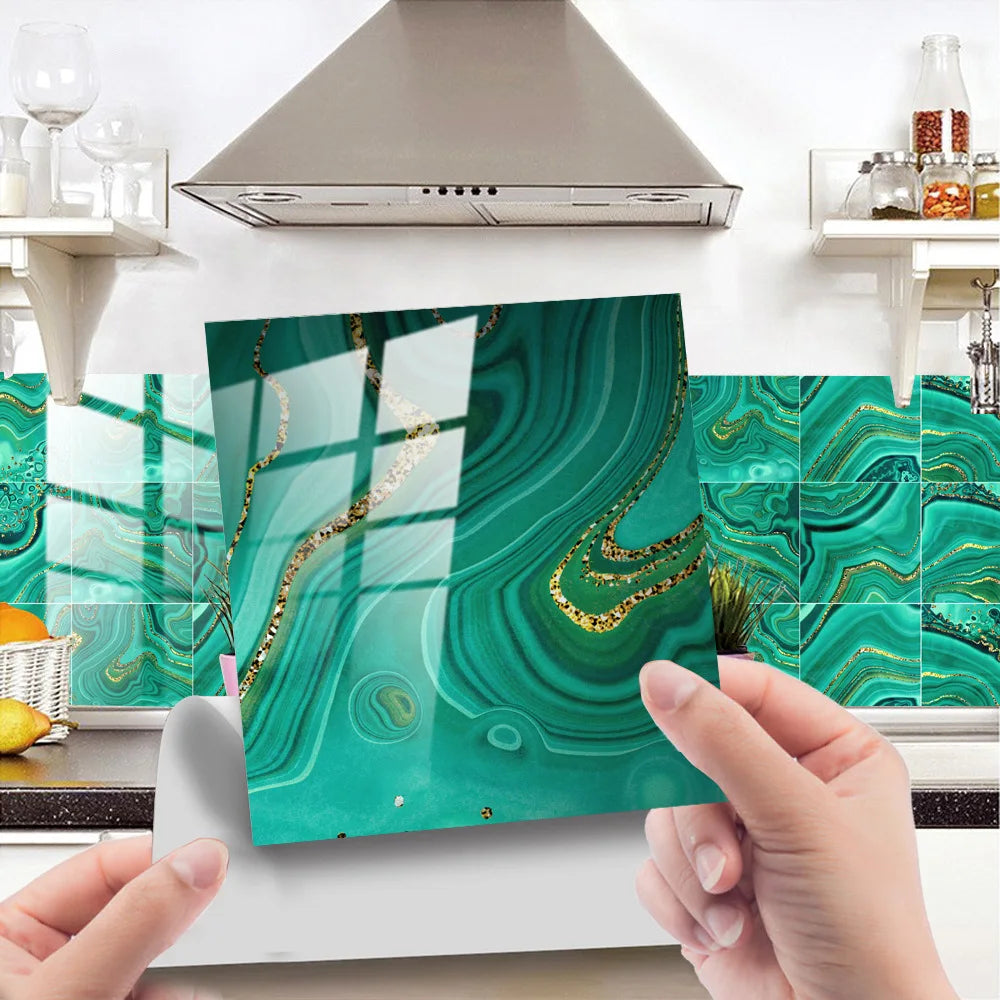 10pcs Crystal Tile Wall Stickers Self-Adhesive Kitchen Tiles PVC Backsplash Stickers Peel and Stick Bathroom Faux Stone Effect