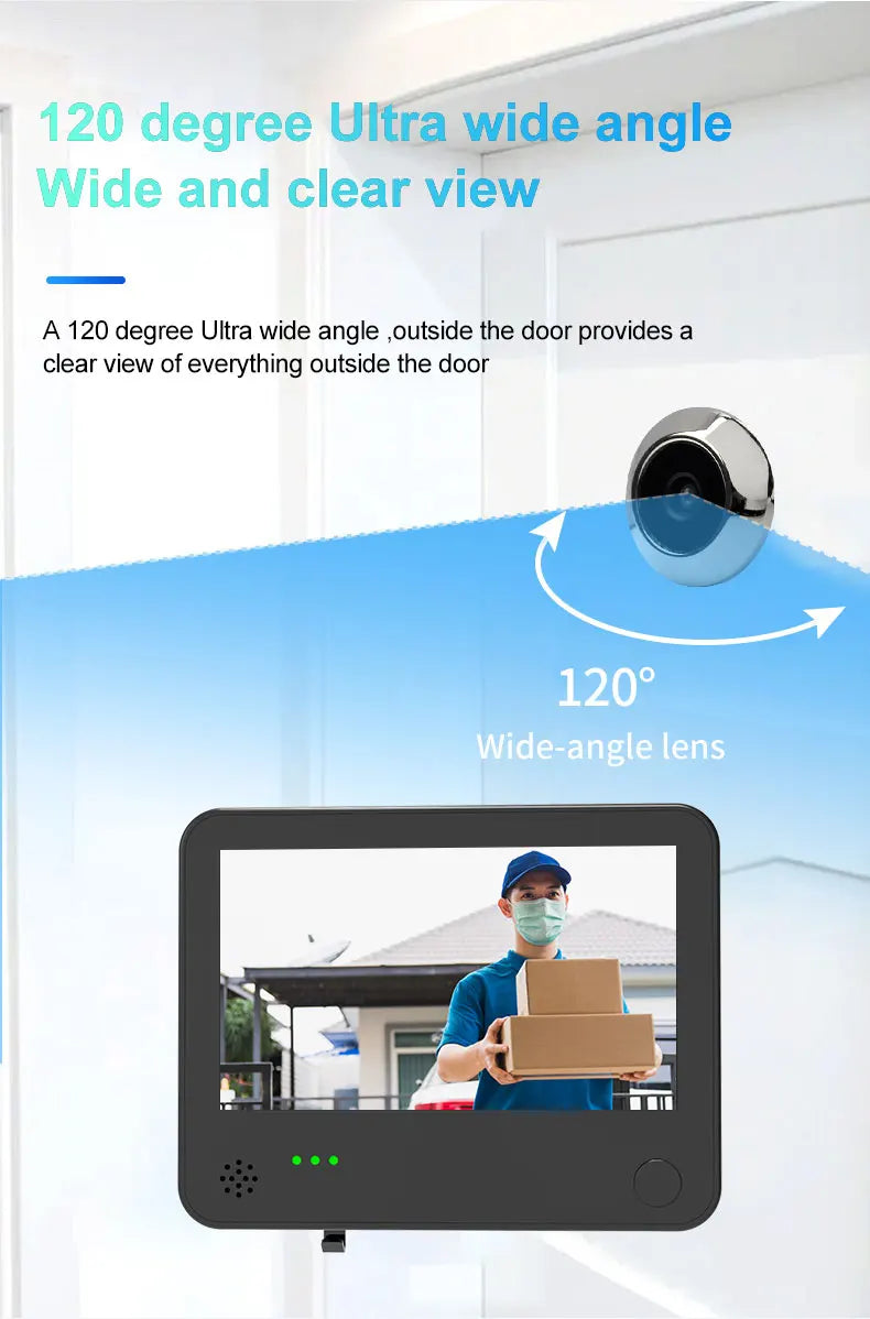 Danmini Tuya Smart Cat Eye Door Security Camera 3MP 4.3 Inch Screen 2K Visual Night Vision PIR Motion Detection Digital Peephole