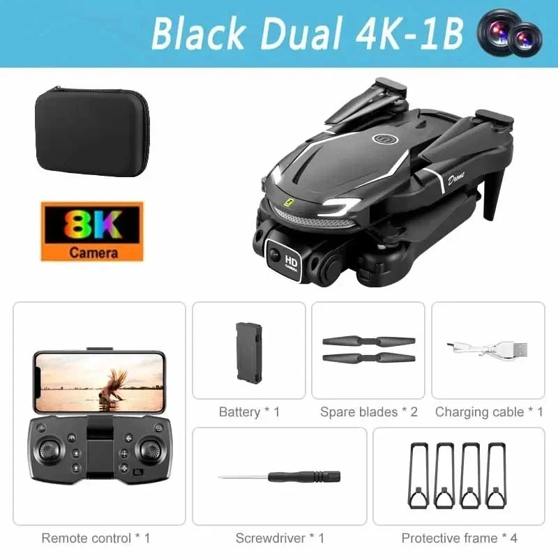 Tidesmit Camera Drone with Obstacle Avoidance - Foldable GPS Quadcopter Black Dual 8K-1B Tidesmit