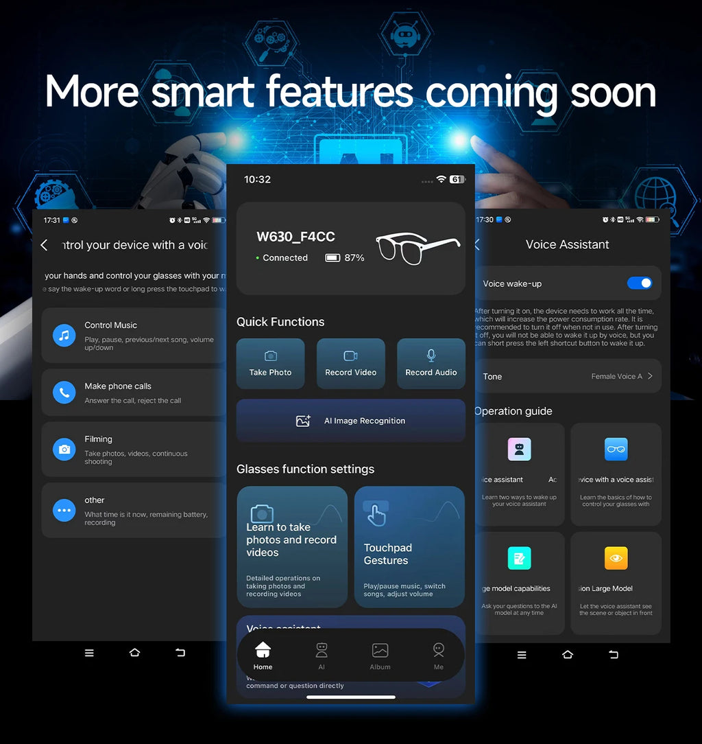 AI Smart Glasses with 4K Camera, Bluetooth, and Spatial Audio - Tidesmit Tidesmit