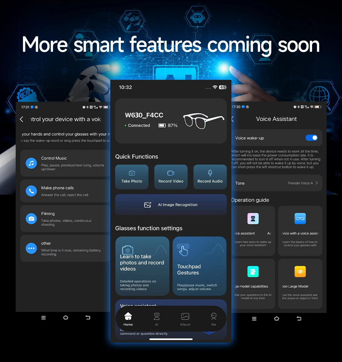 AI Smart Glasses with 8K Camera - Black Bluetooth Mixed Reality Headset Tidesmit