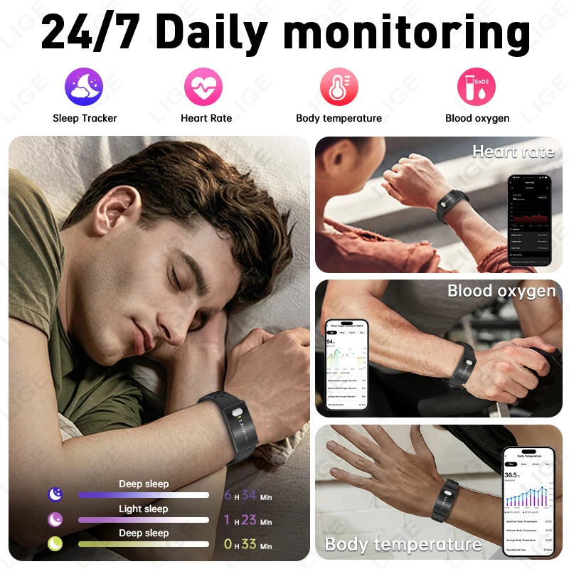 LIGE ECG HRV Health Smart Bracelet Heart Rate Blood Pressure Monitoring Body Fat BMI Body Temperature Fitness Tracker Smartwatch