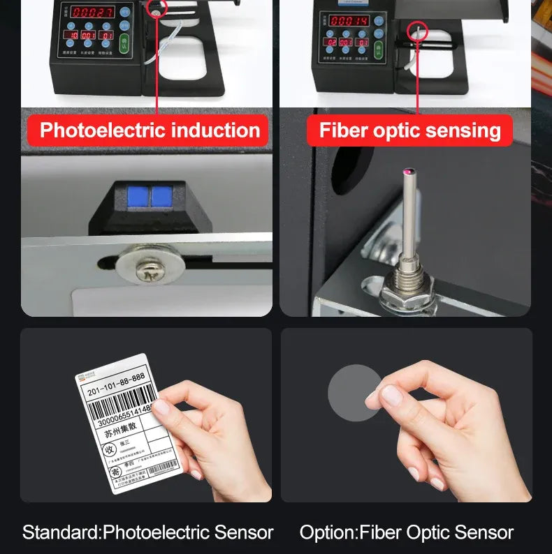 Automatic label stripper machine with digital display and photoelectric sensor mechanism.
