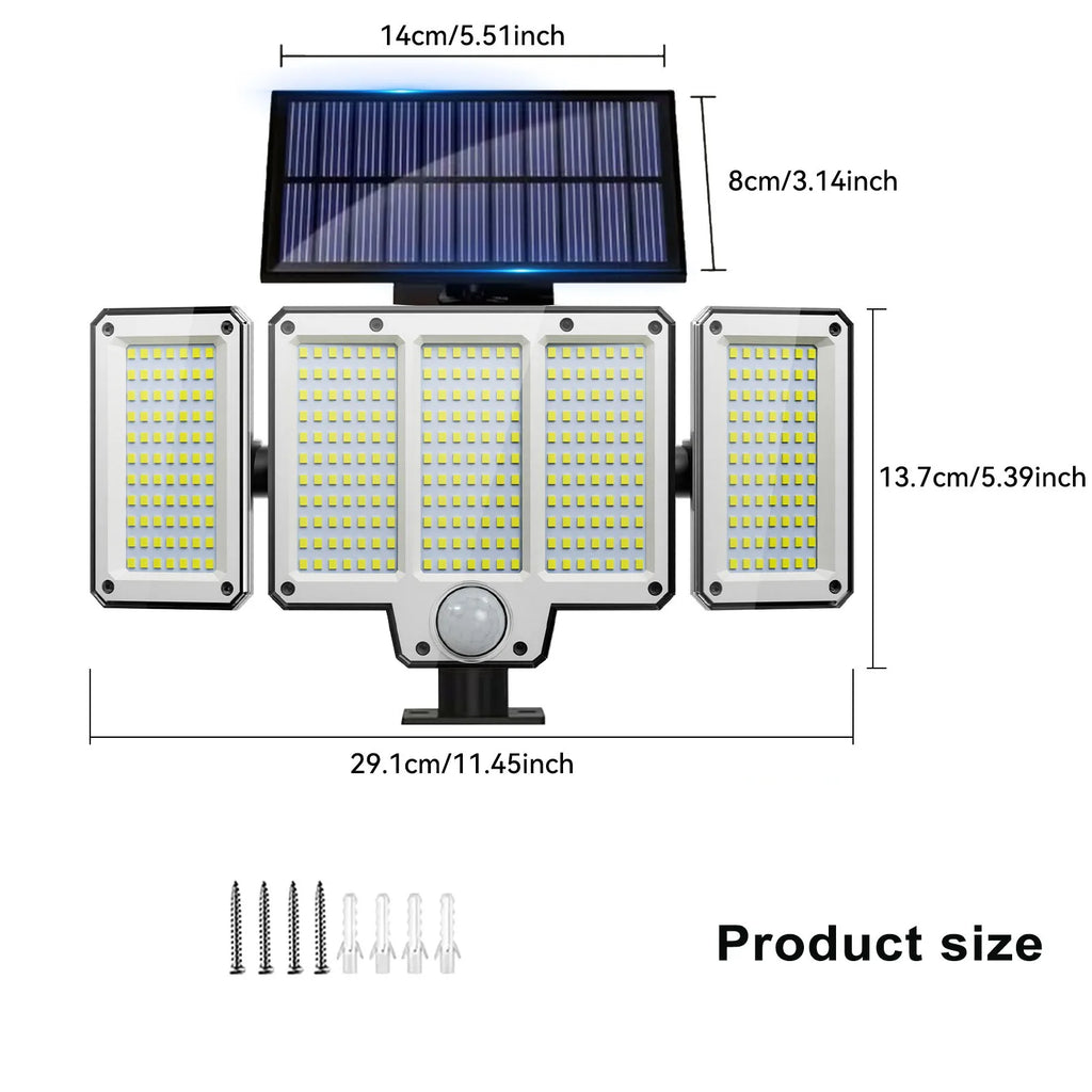 309LED Split Panels Solar Motion Sensor Lamp, 3 Side Outdoor Solar Security Wall Lamp with 3 Lighting Modes, IP65 Waterproof 270° Wide Angle Street Lamp, for Garden Yard Driveway