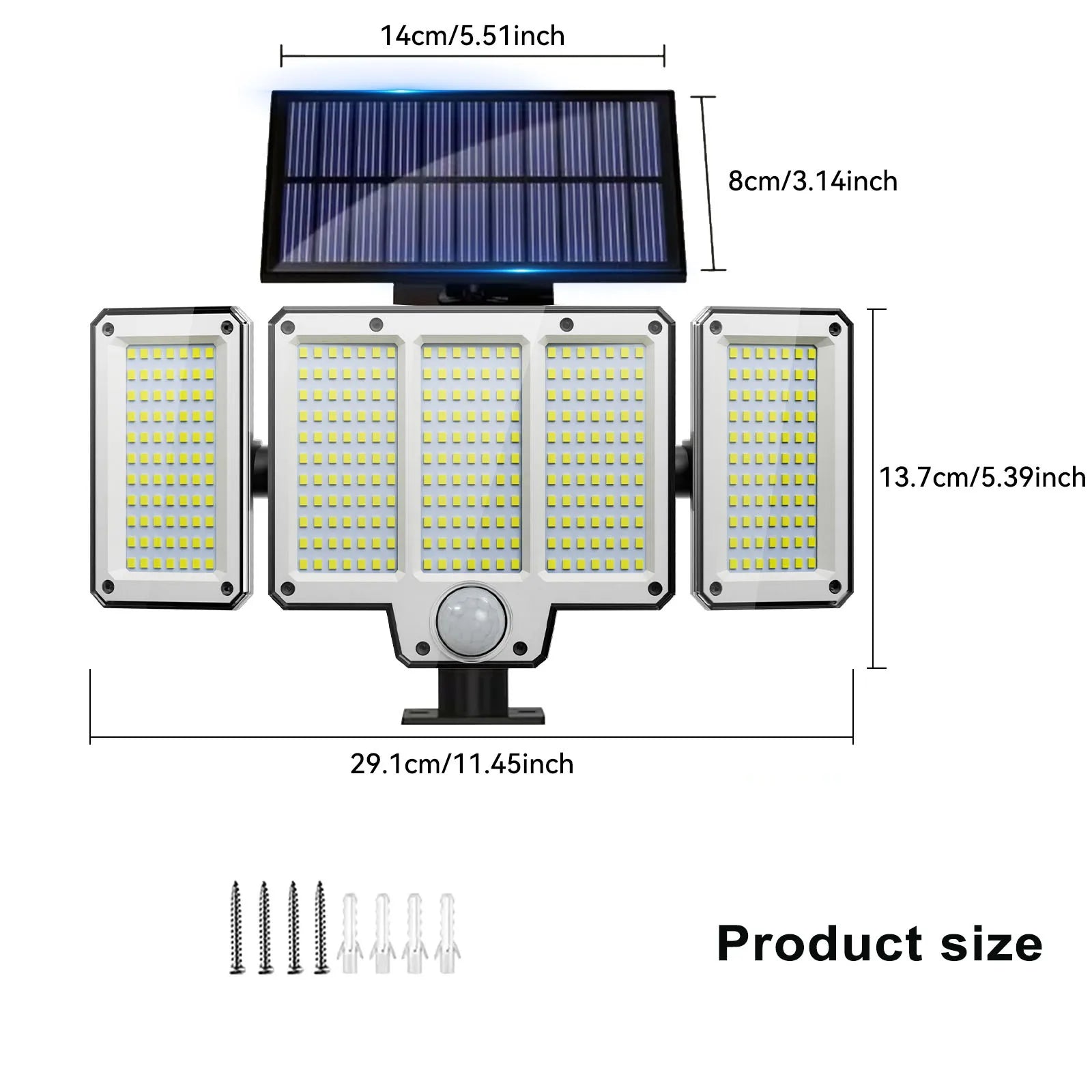 309LED Split Panels Solar Motion Sensor Lamp, 3 Side Outdoor Solar Security Wall Lamp with 3 Lighting Modes, IP65 Waterproof 270° Wide Angle Street Lamp, for Garden Yard Driveway