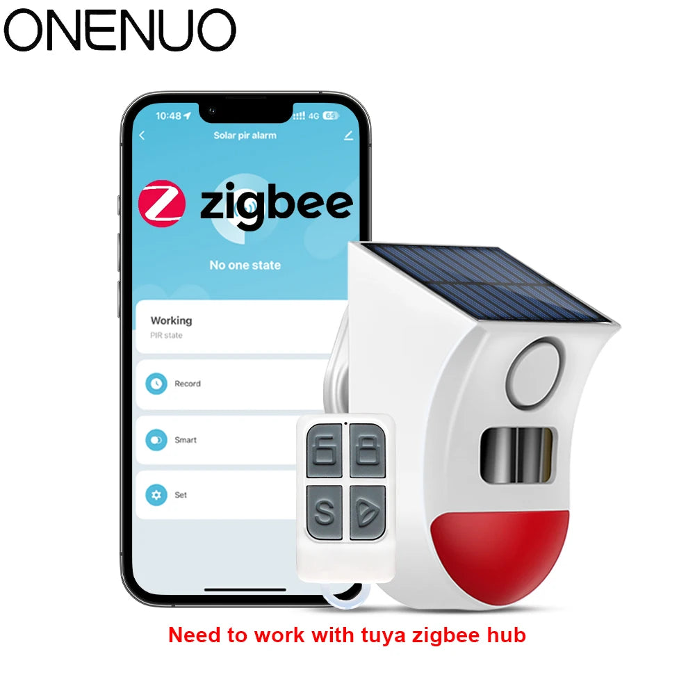 Solar WiFi Motion Sensor Alarm - Wireless Smart Home Security Siren Zigbee Need Gateway Tidesmit