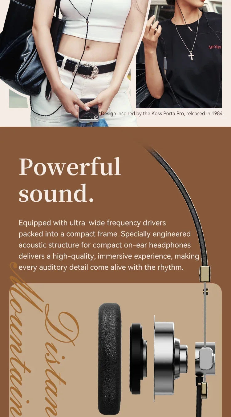 Vintage Over-Ear Wired Headphones with HiFi Metal Frame Tidesmit