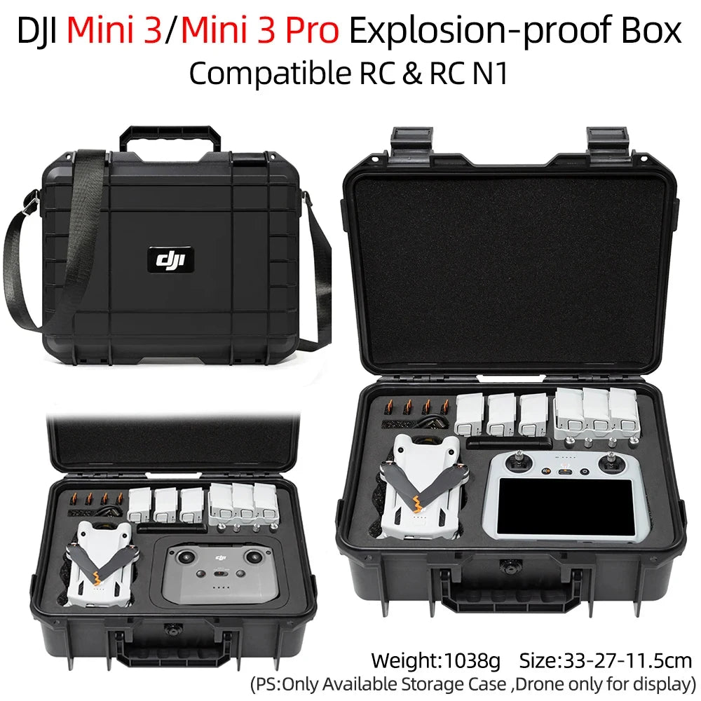 DJI Mini 3 Pro Hard Case: Waterproof Protective Carrying Box Black with Strap Tidesmit