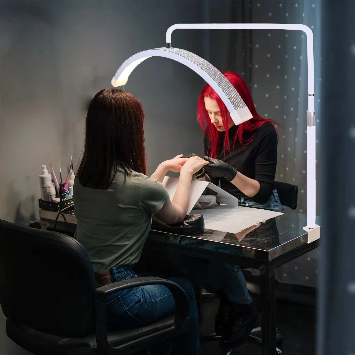 Half Moon LED Beauty Light for Lash and Nail | Adjustable 28 Inch Tidesmit Y11 White-do 25in Tidesmit