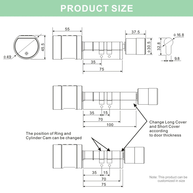 XSDTS Cylinder Electronic Smart Door Lock  Tuya APP Fingerprint Digital Keypad Key Card Remote Control Adjustable Home Apartment