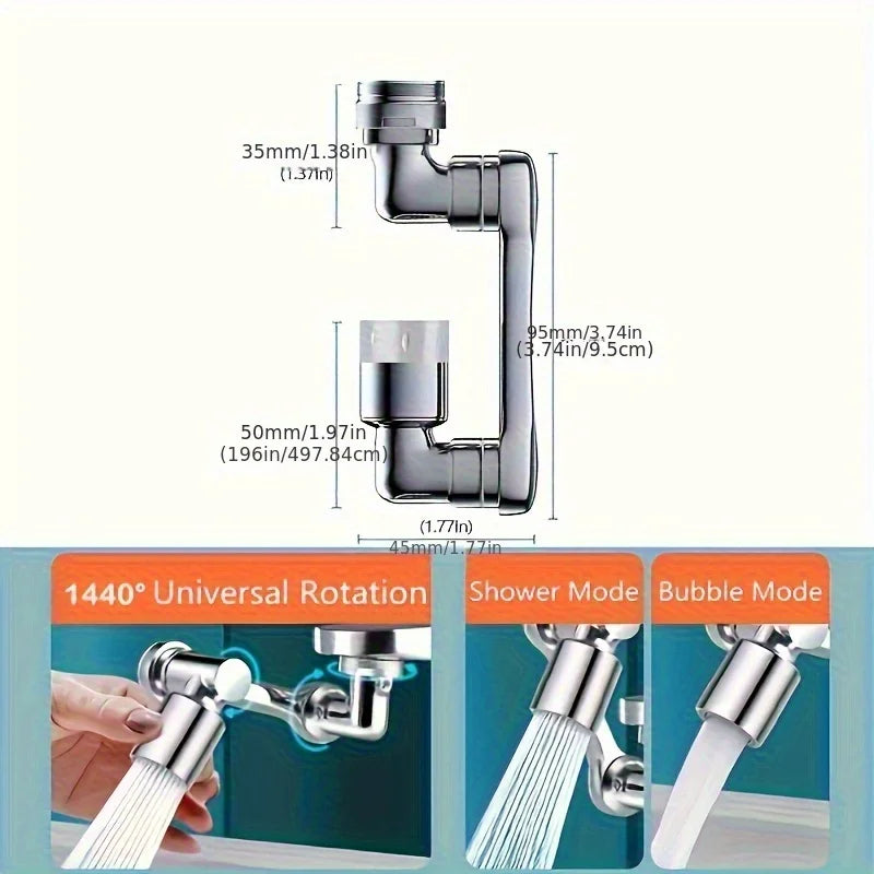 1440° Swivel Bathroom Faucet Nozzle Silvery Suitable for Kitchen Faucet Extender Washbasin Robotic Arm Home Renovation Accessory