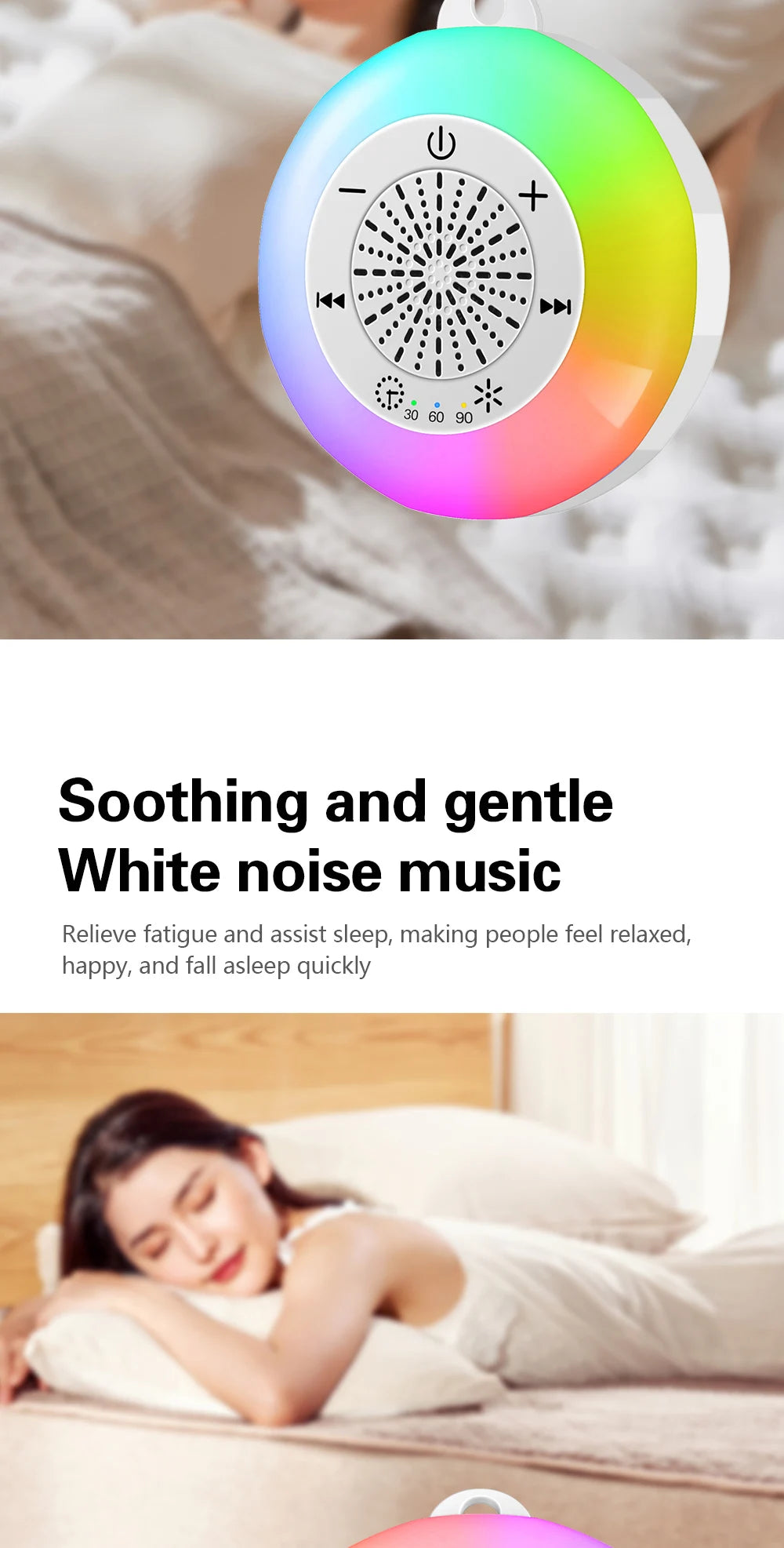 Baby Sleep White Noise Machine USB Rechargeable Timed Shutdown Sleep Machine Baby Sound Player Night Light Timer Noise Player
