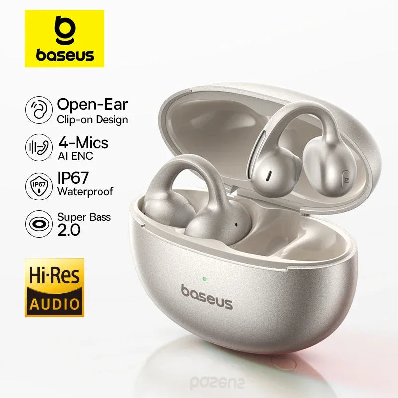 Baseus MC1 Pro Ear Clip Wireless Earphones Bluetooth 6.0 Hi-Res Ultra Open Earbuds earrings 4-Mic ENC Clip on ear buds Headphone Tidesmit