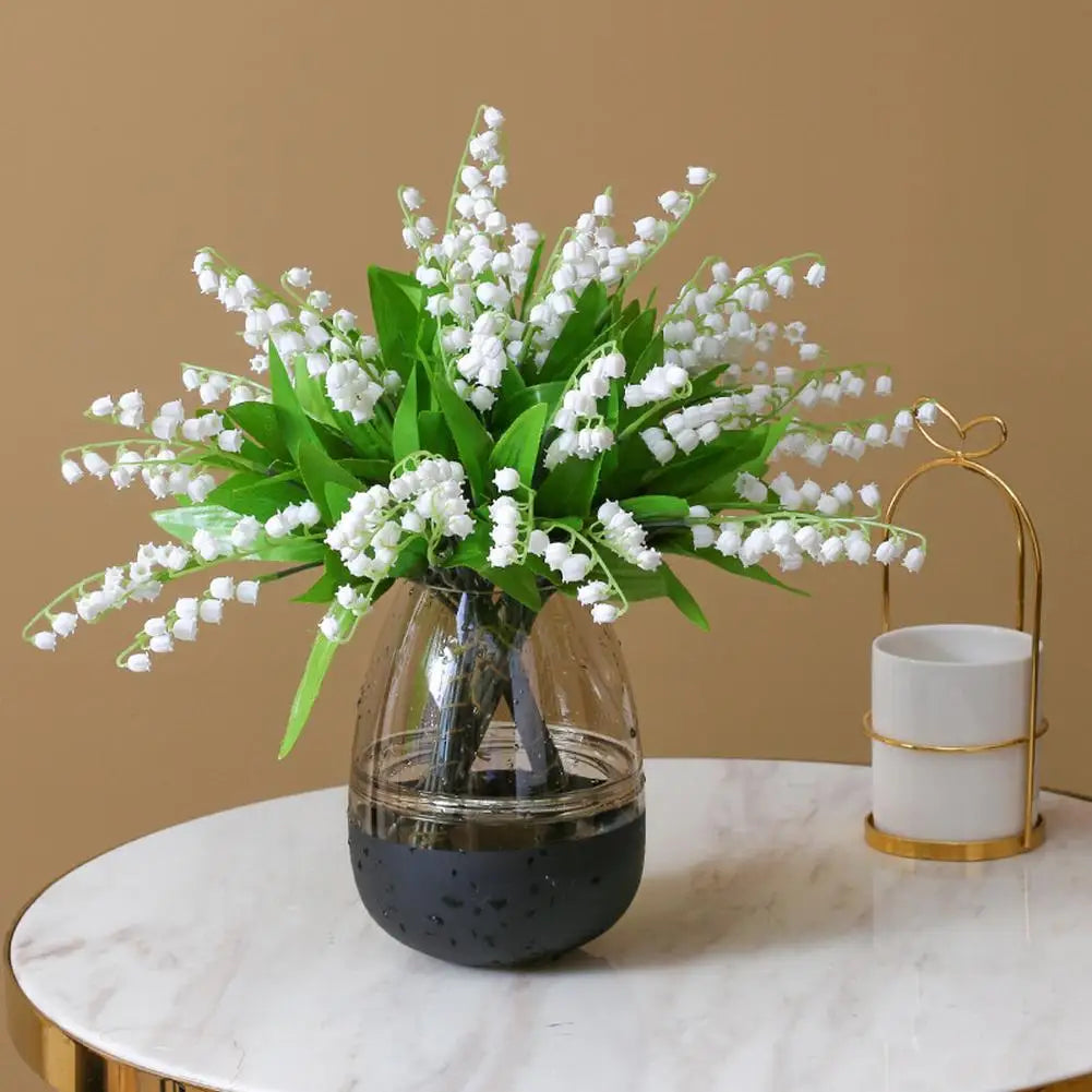 1 Pcs Artificial Flower Lily Of The Valley Flower Bunch W/ 3 Bunch White Green For Home Decoration Accessories