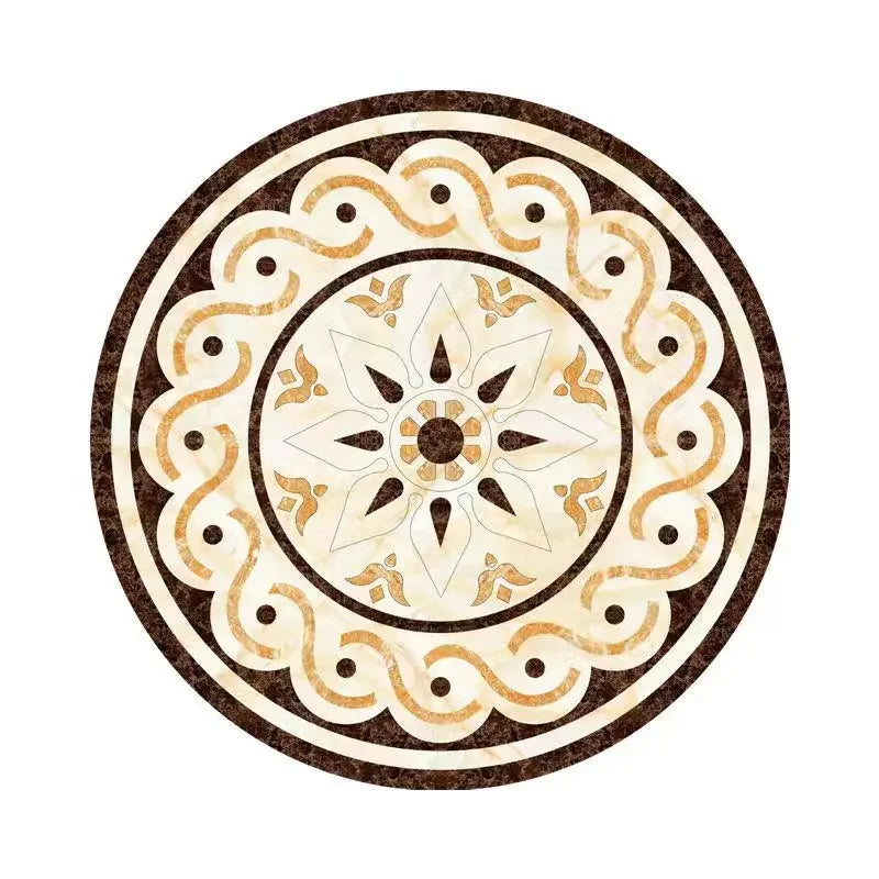 Round ceiling medallion decor sticker with brown and cream floral mosaic pattern