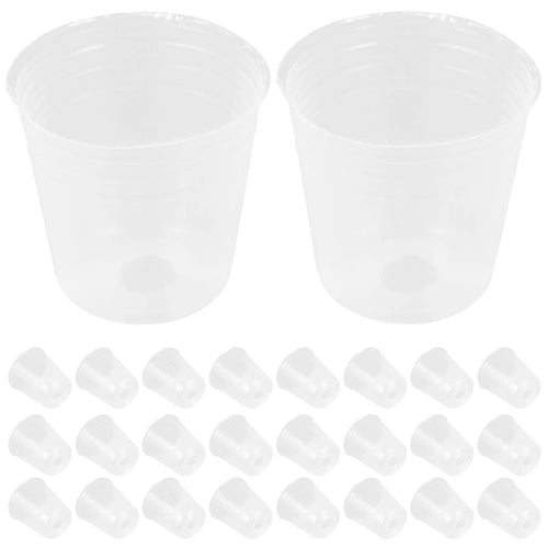 Clear plastic nursery pots, transparent starter cups with drainage holes, stackable set