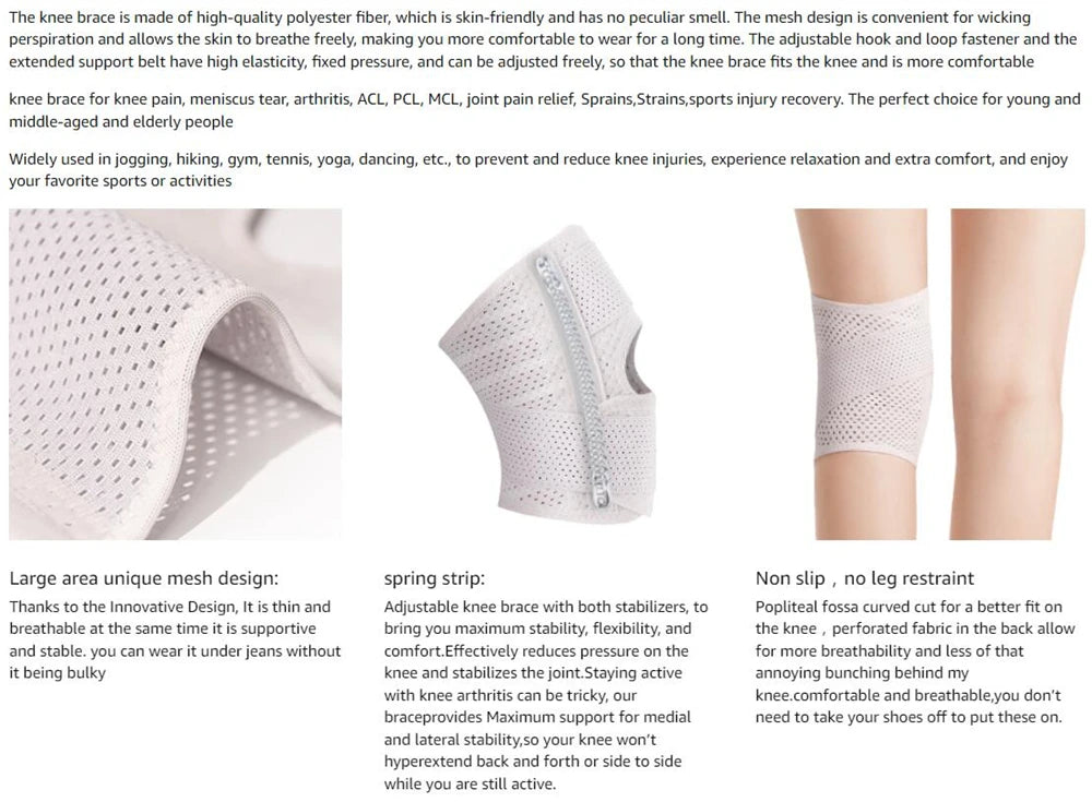 Knee Brace with Side Stabilizers Relieve Meniscus Tear Knee Pain ACL MCL Arthritis,Joint Pain,Breathable Adjustable Knee Support