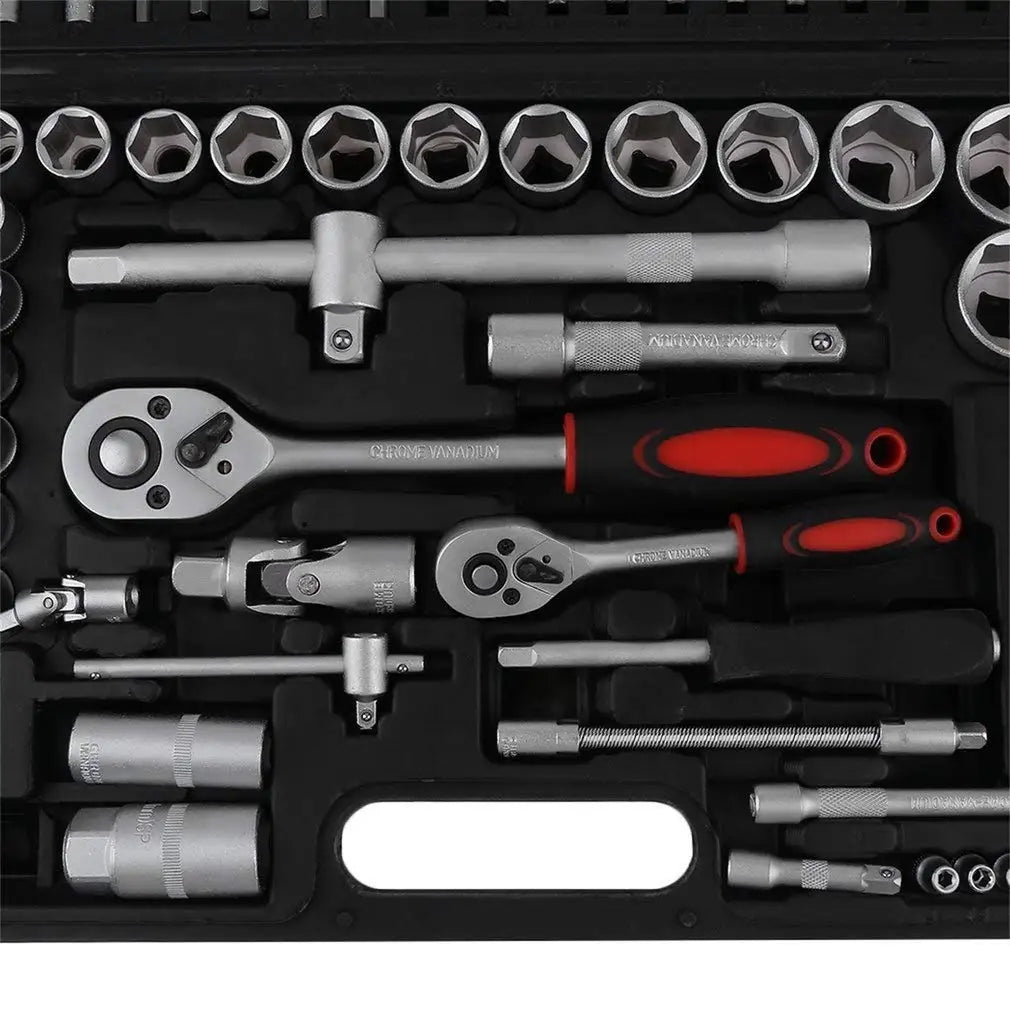 108-Piece Socket Spanner Set Cr-V Ratchet Wrench Set Ratchet Box with 1/4 &1/2 Inch 72 Teeth Reversible Ratchet Hexagonal Socket