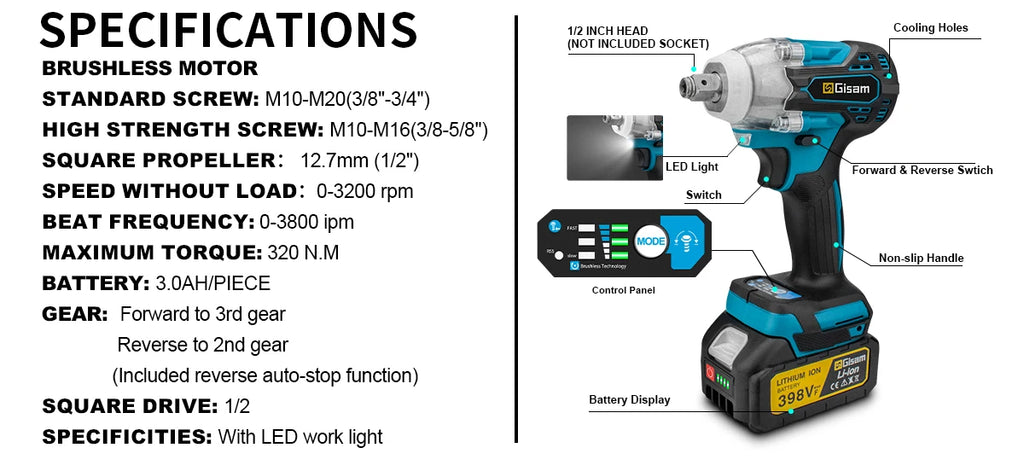 Gisam Brushless Power Tools Sets Electric Impact Wrench Electirc Drill Angle Grinder Electric Hammer For Makita 18v Battery Pins