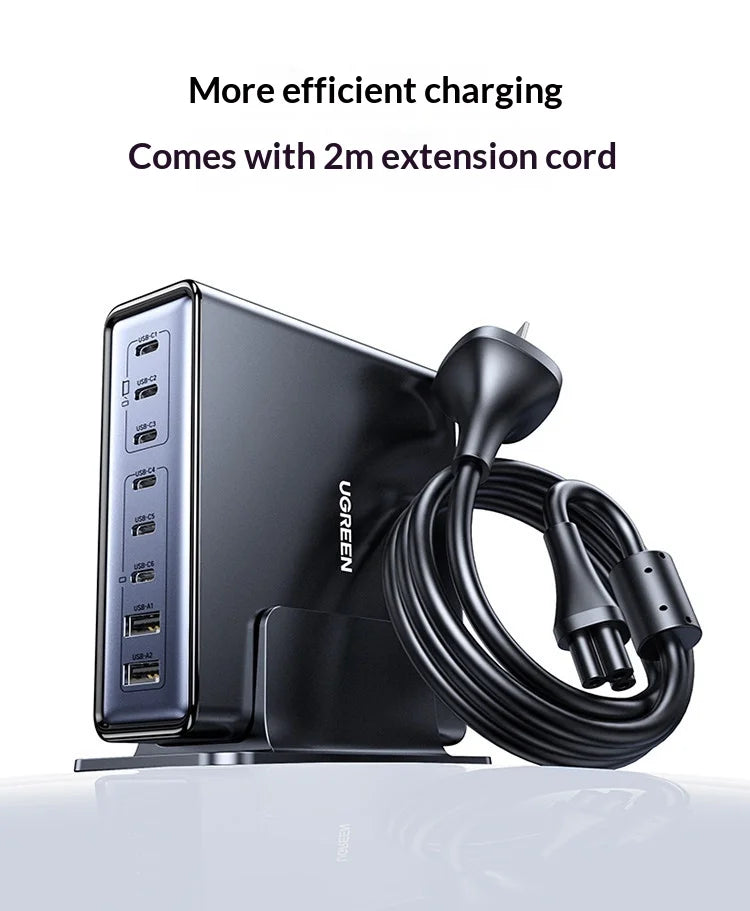 UGREEN 200W GaN Charger 8 in 1 Desktop Laptop Fast Charging Stand For Phone Tablets Smart Watch Desktop Charging Station iPad