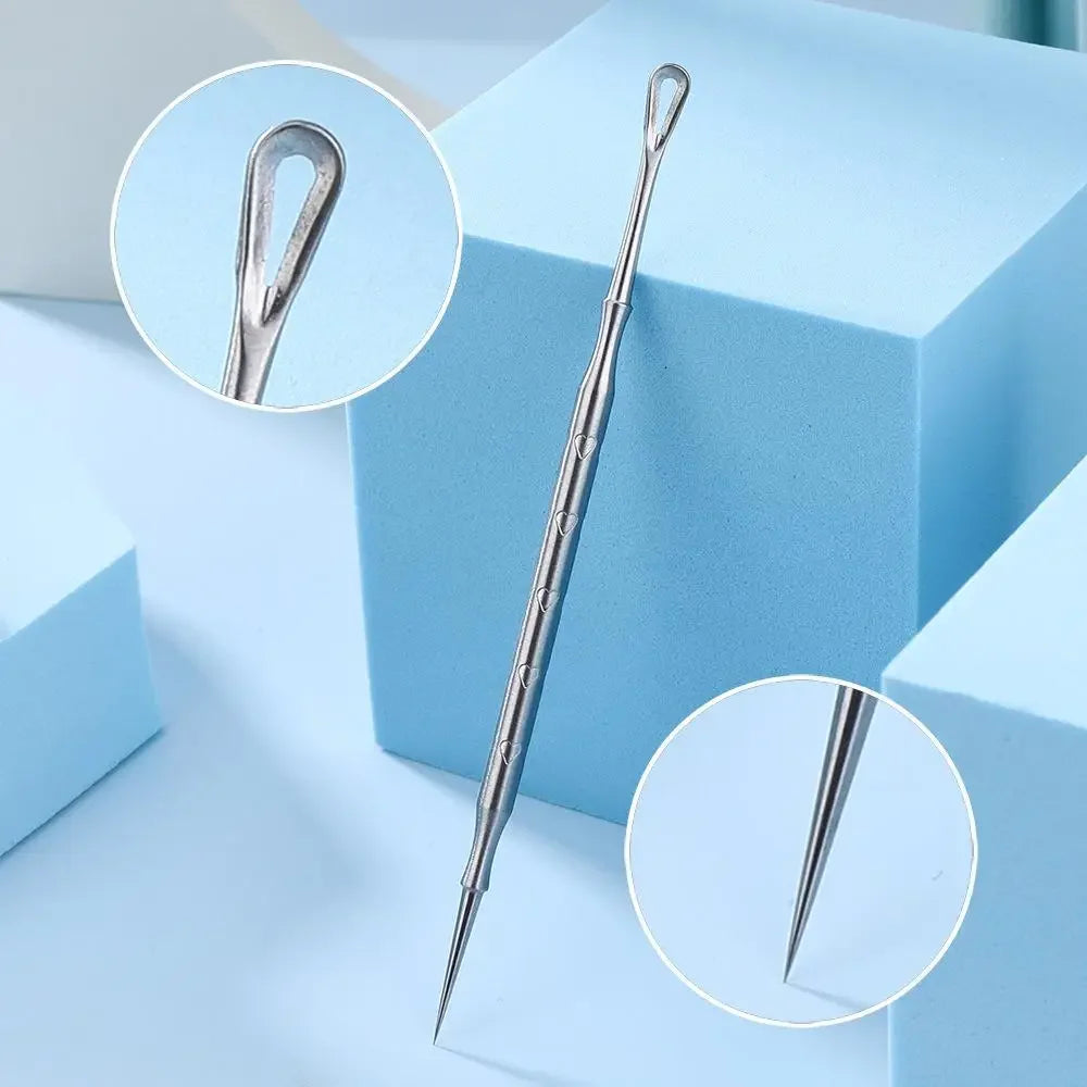 Blackhead Remover Tool Kit 4pc - Professional Stainless Steel Acne Set Scrubs Treatments Long straight needle Tidesmit