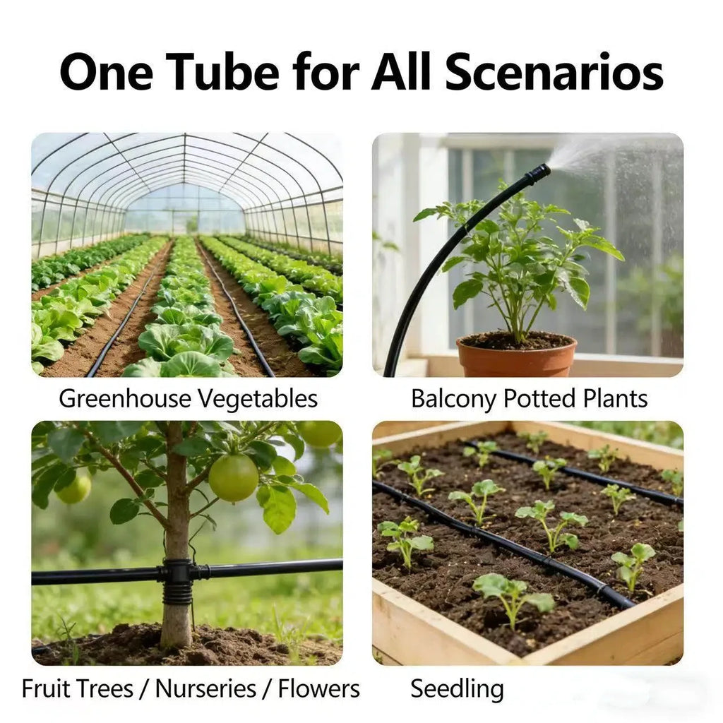 Drip irrigation tube with multiple drippers for greenhouse rows, potted plants, trees, and beds