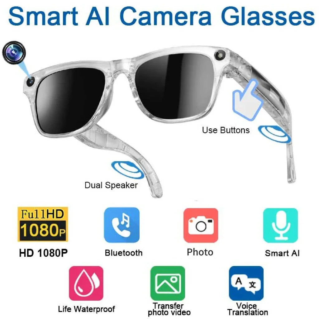 AI Smart Glasses with 100MP Camera & Spatial Audio - Tidesmit Tech White Tidesmit