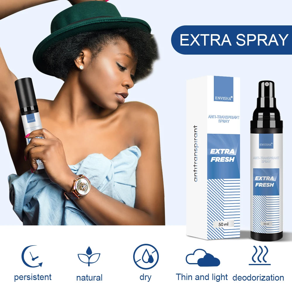 Tidesmit ENVISHA antiperspirant spray for underarm dryness and body odor removal with long-lasting fresh fragrance.