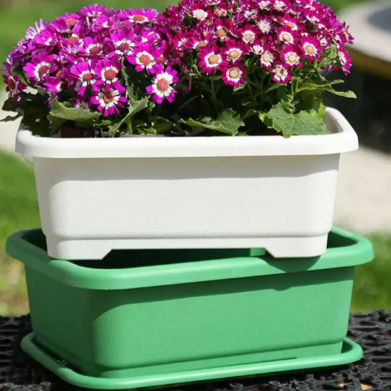 textureVegetable Planters Plastic Set with Tray Rectangular Flowerpots for Indoor Balcony Use DIY Home Gardening