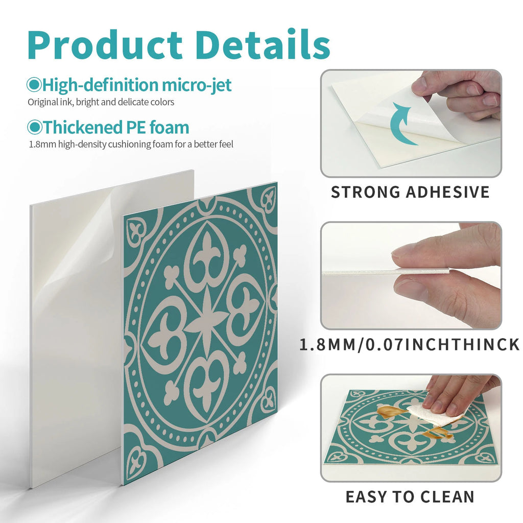 15x15cm Moroccan Style Peel and Stick Tile Stickers, Self Adhesive Waterproof Wall Decor for Kitchen Bathroom (ART Series)