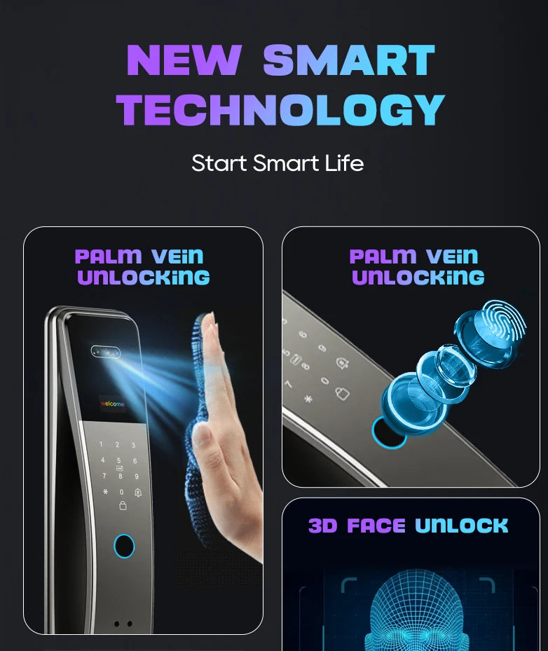 3D Face Recognition Fingerprint Password Smart Door Lock With Camera FIngerprint Password Unlock Keyless Electronic Door Lock